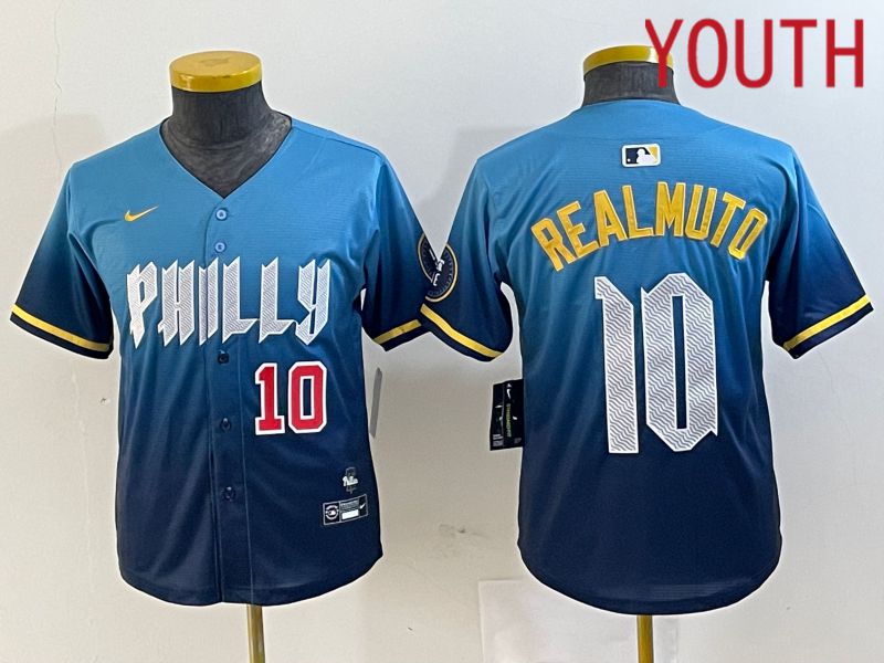 Youth Philadelphia Phillies #10 Realmuto Blue City Edition Nike 2024 MLB Jersey style 3->->Youth Jersey